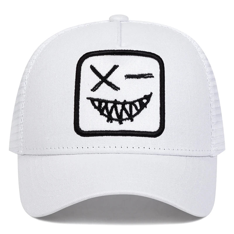 Unisex X-baseballpet met geborduurde lachende gezichtjes en tanden – Lente/zomer – Outdoor-zonnehoed – Verstelbare casual truckerpetten
