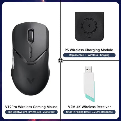 Ratón gaming inalámbrico Rapoo VT9PRO PAW3398 68g, con cable, programable, ergonómico, 26000DPI, recargable Type C, accesorio para PC gamer