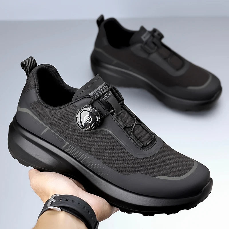 Zapatillas deportivas de running para hombre, ligeras, cómodas y versátiles, de color liso y con cierre ajustable para montañismo