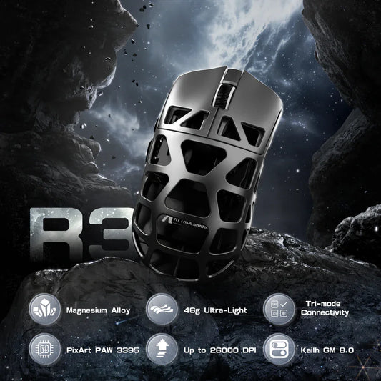 ATTACK SHARK R3 gamingmus i magnesiumlegering 8K SUPERLIGHT 8000Hz 6 justerbara DPI-nivåer upp till 26000 PAW3395 BT/2.4G trådlös/trådbunden