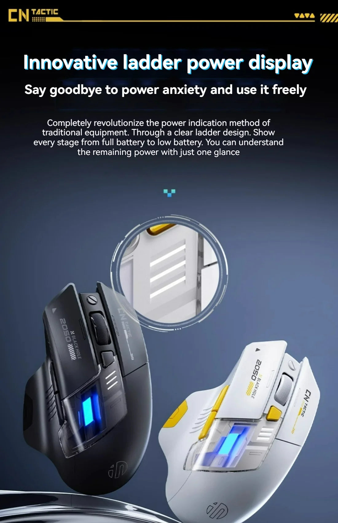 Mouse da gioco Inphic A9 Pro tri-mode, indicatore di alimentazione con guida luminosa colorata, DPI regolabili, macro driver, ergonomico, 12800DPI