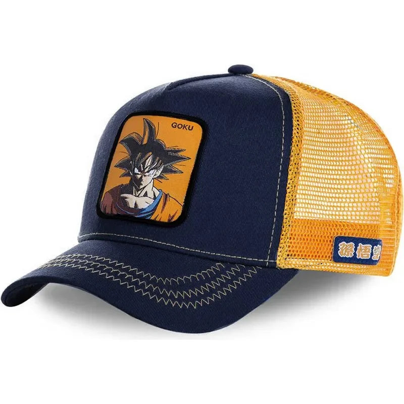 Dragon Ball Buu Goku Cap Summer Travel Peaked Cap Men's Embroidery Hip-Hop Cap Style Sun Visor Adjustable Trucker Mesh Cap