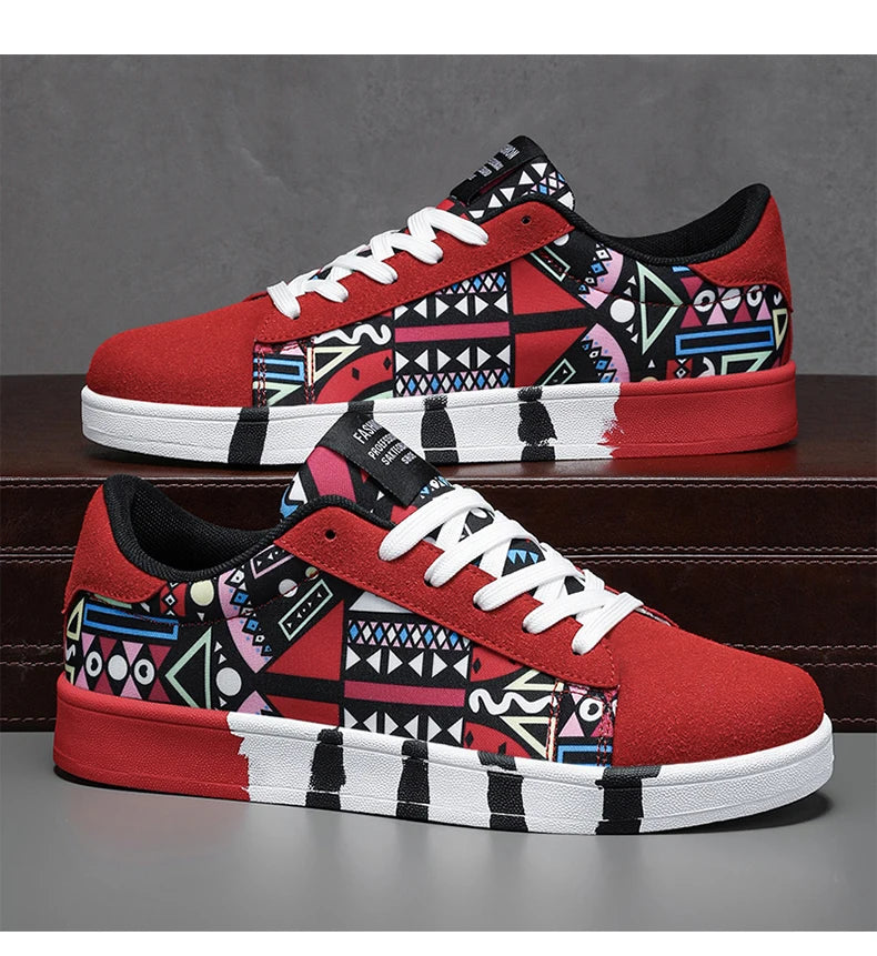 YRZL Scarpe sportive da running da uomo in tela con stile geometrico, sneakers stringate, scarpe da skate da uomo alla moda per coppie con stampa graffiti