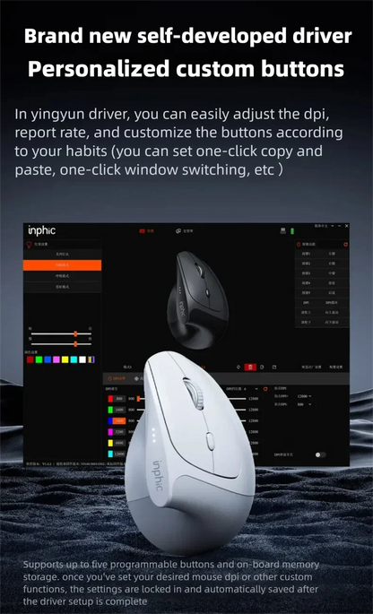 Mouse wireless verticale Inphic X9 PRO, ricarica rapida Type-C, ergonomico e silenzioso, mouse da ufficio per laptop, PC, computer e gaming