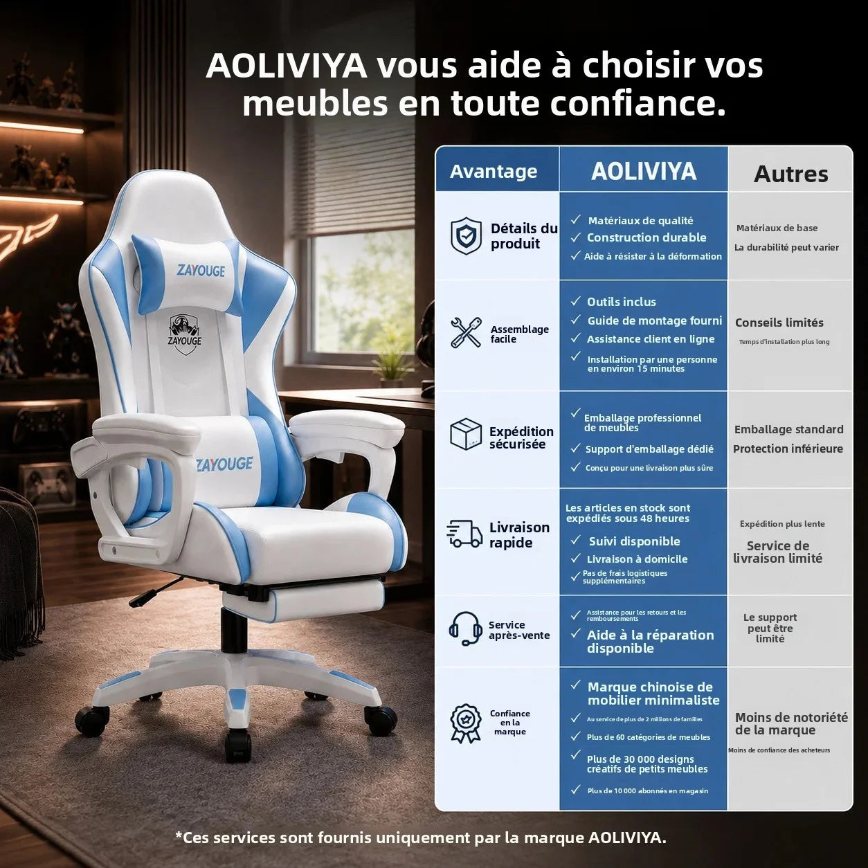 AOLIVIYA Gaming-Bürostuhl mit Liegefunktion, drehbar, höhenverstellbar, mit Rückenlehne und Fußstütze, für Zuhause, Computer, Internetcafé und E-Sports