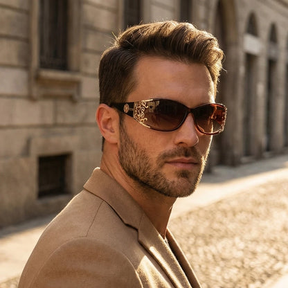 New wraparound diamond metal shiny polarizing driving sunglasses, vintage fashion, personalized trend, hollow-out lace