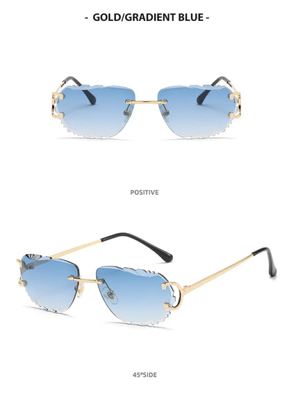 Retro Sunglasses Women Brand Designer Rimless Sun Glasses Fashion Shades Irregular Cutting Lens Ladies Frameless Eyeglasses