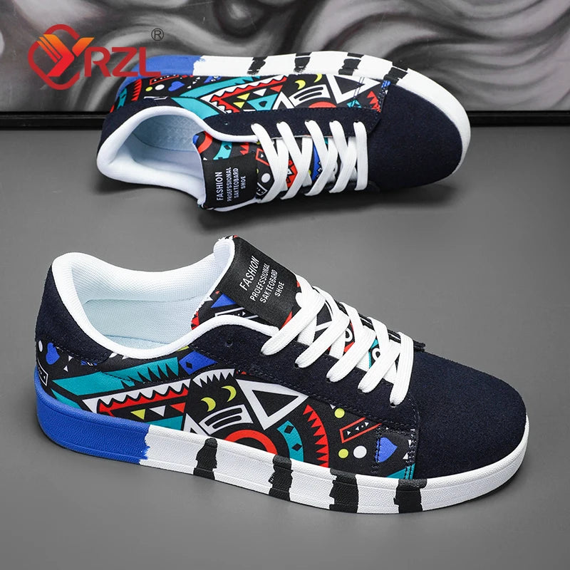 YRZL Scarpe sportive da running da uomo in tela con stile geometrico, sneakers stringate, scarpe da skate da uomo alla moda per coppie con stampa graffiti