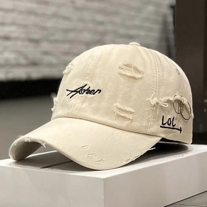 Gorra de béisbol unisex Asher con bordado, agujeros y aro de hierro, ajustable, para actividades al aire libre, primavera y otoño, informal, con protección solar