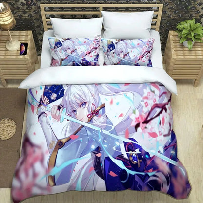 Ensemble de literie Anime Genshin Impact pour garçons et filles, taille Twin et Queen : housse de couette, taie d'oreiller, lit, enfants, adultes, mode, textile d'intérieur