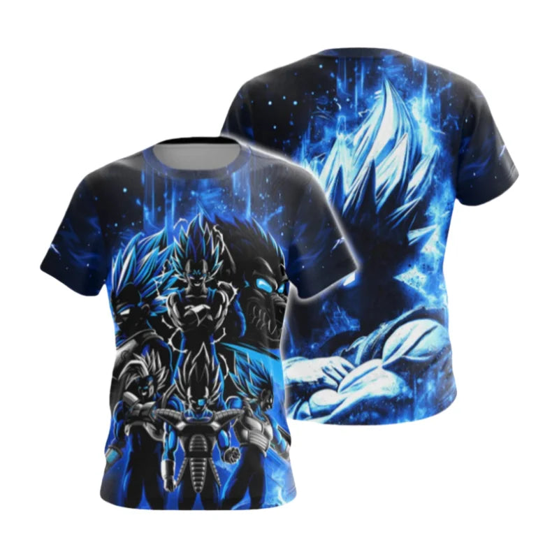2026 New Summer Dragon Ball T-Shirt 3D Print Vegeta Super Saiyan Blue Neon Oversized Loose Breathable Gym Streetwear Unisex Tee