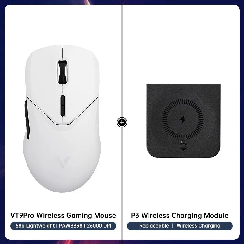 Ratón gaming inalámbrico Rapoo VT9PRO PAW3398 68g, con cable, programable, ergonómico, 26000DPI, recargable Type C, accesorio para PC gamer