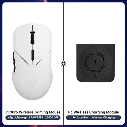 Ratón gaming inalámbrico Rapoo VT9PRO PAW3398 68g, con cable, programable, ergonómico, 26000DPI, recargable Type C, accesorio para PC gamer