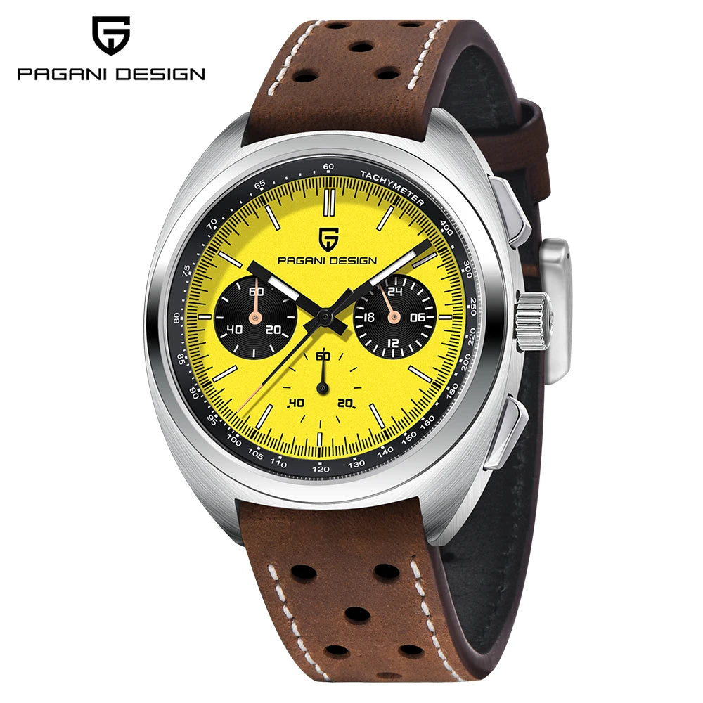 PAGANI DESIGN 2026 Retro Luxury Men's Quartz Watches Sports Chronograph VK63 Watch For Men AR Sapphire Waterproof Leather Clock