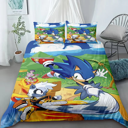 H-Hedgehog S-SonicES 3 Duvet Cover Set, Soft-Washed Cotton Bedding, Comfortable Summer Bedding for Student Dorms and Home