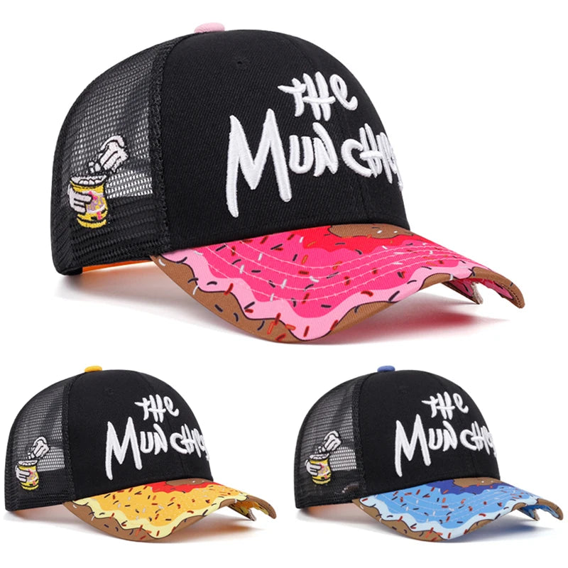 THE Donut-broderet, åndbar bomuldsnet-kasket, herre-baseballkasket, hiphop-kasket, udendørs sports- og fritidskasket, solkasket til kvinder
