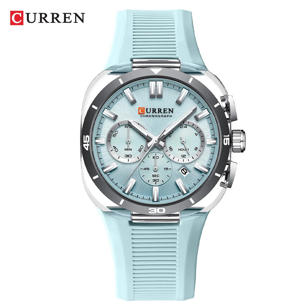 Montre pour homme CURREN – Nouveau modèle de luxe à quartz, bracelet en silicone, style sportif, multifonction, étanche, lumineuse, avec affichage de la date et chronomètre.