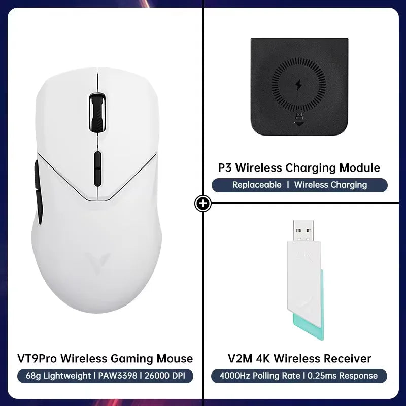 Ratón gaming inalámbrico Rapoo VT9PRO PAW3398 68g, con cable, programable, ergonómico, 26000DPI, recargable Type C, accesorio para PC gamer