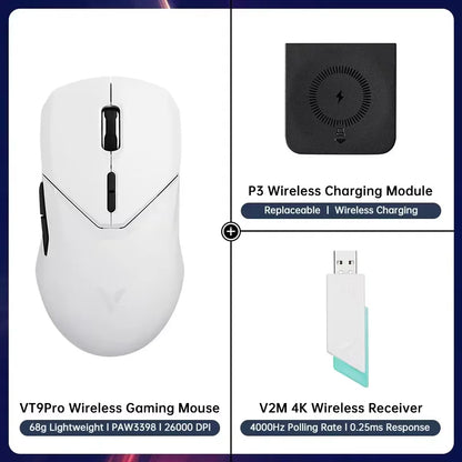 Ratón gaming inalámbrico Rapoo VT9PRO PAW3398 68g, con cable, programable, ergonómico, 26000DPI, recargable Type C, accesorio para PC gamer