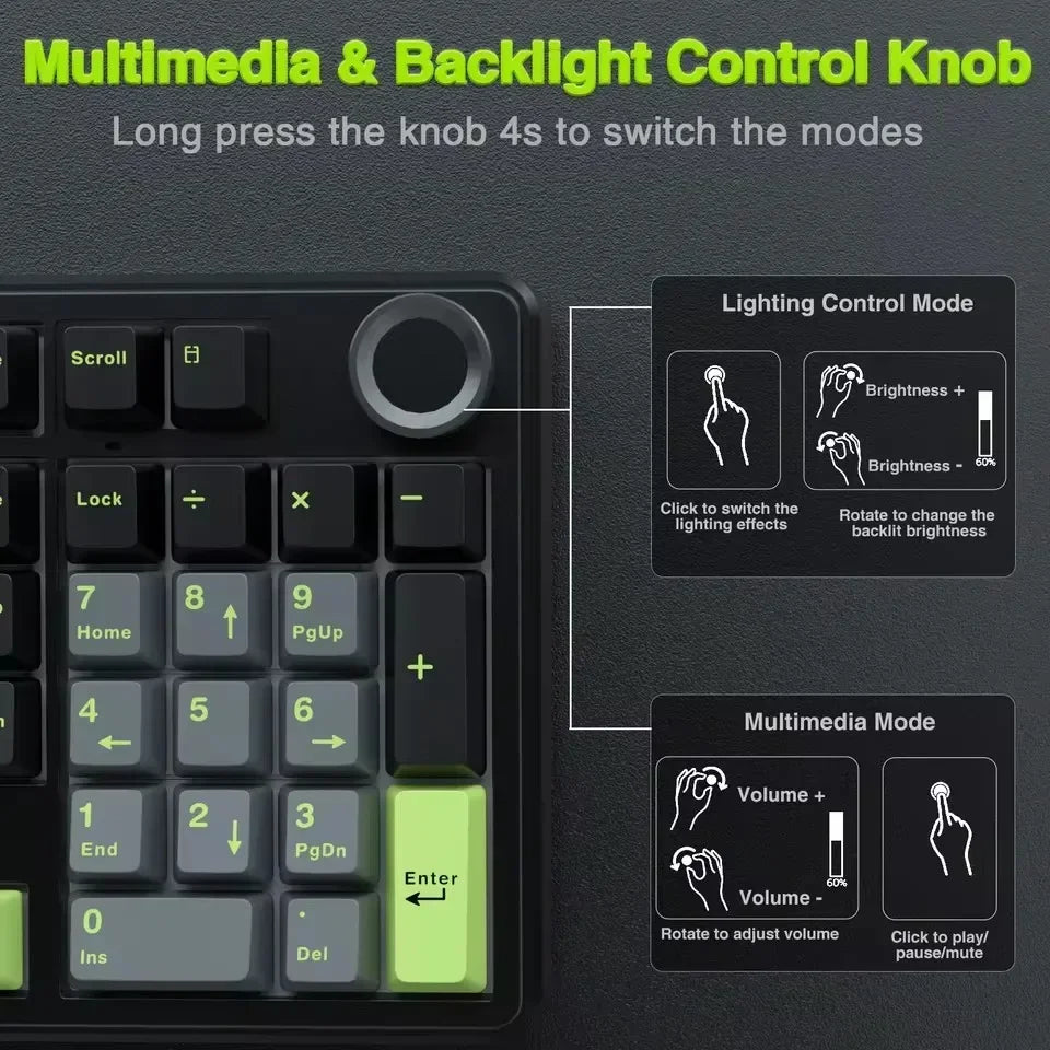 AULA F99 PRO Wireless Gaming Mechanical Keyboard 99 Keys Hot Swappable Gasket Structure 96% 8000mAh Battery Keyboard with Knob