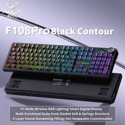 AULA F108 PRO Mechanische Tastatur Custom 100%-Layout RGB-Hintergrundbeleuchtung Kabellos Bluetooth Hifi-Switch Gaming-Tastatur