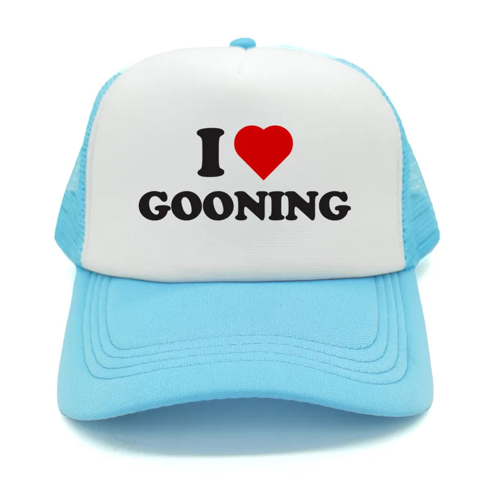 Αστεία καπέλα μπέιζμπολ «I Love Gooning» – Δροσερά καλοκαιρινά ανδρικά καπέλα από πλέγμα – Χιουμοριστικά καπέλα τύπου «Trucker» – Unisex καπέλα από πλέγμα για υπαίθριες δραστηριότητες – MZ-080