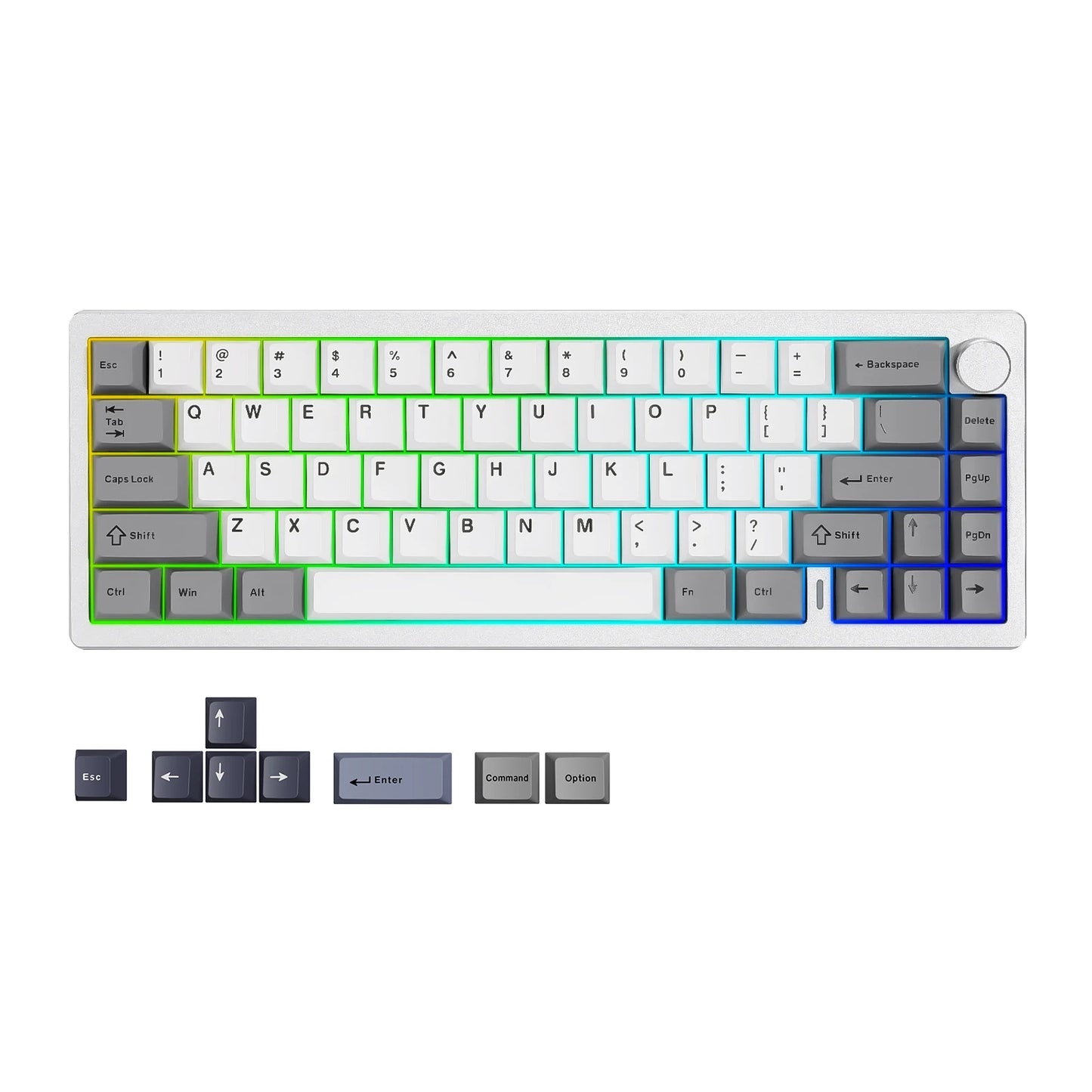 YUNZII AL68 Silver Aluminum Mechanical Gaming Keyboard, QMK/VIA Wireless Keyboard, Hot Swap Gasket Custom Keyboard with Knob
