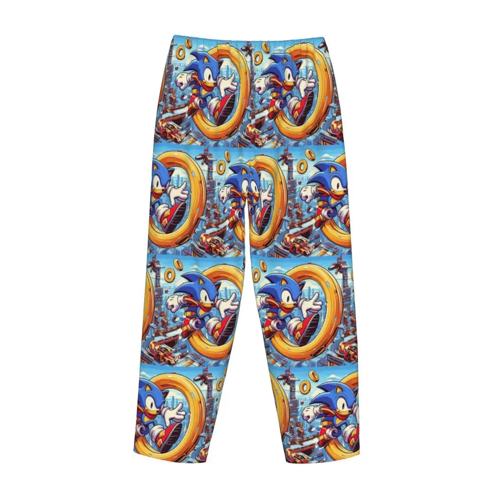 Custom Printed Womens Soniced Pajama Pants Hedgehog Game Sleepwear Sleep Lounge Bottoms with Pockets