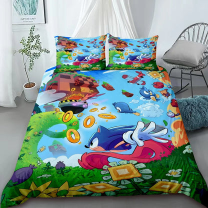 H-Hedgehog S-SonicES 3 Duvet Cover Set, Soft-Washed Cotton Bedding, Comfortable Summer Bedding for Student Dorms and Home