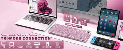 YUNZII X98 Pink QMK/VIA Wireless Transparent RGB Keyboard, Hot-Swap Gasket Mechanical Gaming Keyboard, Pre-lubed Knob Keyboard