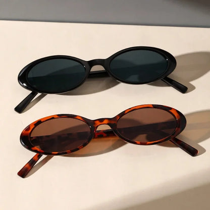 2PCS Plastic Small Frame Oval Classic Decorative Fashion Sunglasses For Outdoor Travel Driving Seaside Holidays