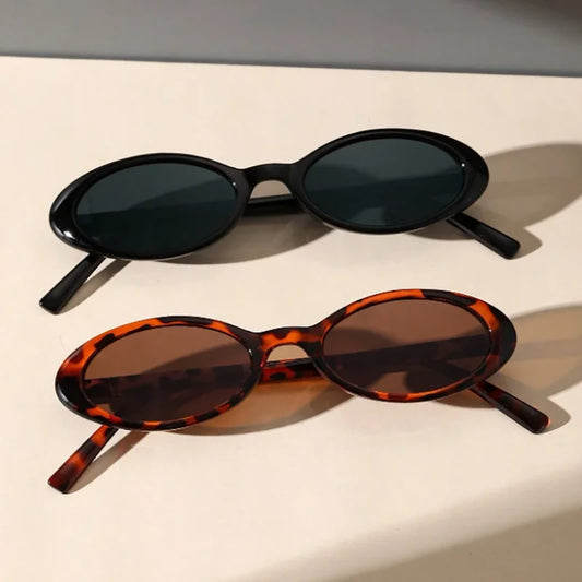 2PCS Plastic Small Frame Oval Classic Decorative Fashion Sunglasses For Outdoor Travel Driving Seaside Holidays