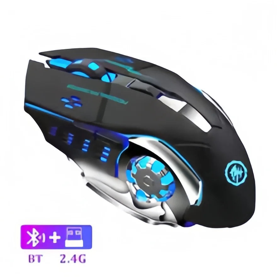 Ratón gaming inalámbrico recargable – Bluetooth/USB silencioso, retroiluminación RGB, e-sports para PC