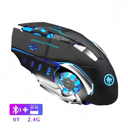 Ratón gaming inalámbrico recargable – Bluetooth/USB silencioso, retroiluminación RGB, e-sports para PC