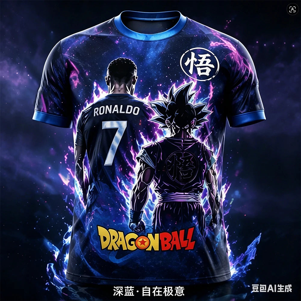 Summer New Hot Dragon Ball_Ronaldo Short Sleeved Tee Kid_Adults Breathable Quick Drying