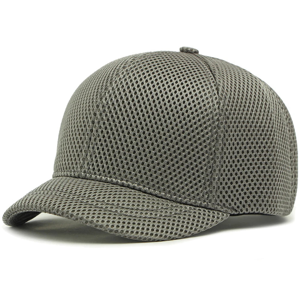 HT4828 Gorra de béisbol de ala corta de 5 cm para hombre, 6 paneles, gorra de béisbol de malla transpirable, gorra tipo «trucker», para hombre y mujer, lisa, sin estampados, con cierre a presión