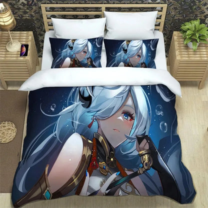 Ensemble de literie Anime Genshin Impact pour garçons et filles, taille Twin et Queen : housse de couette, taie d'oreiller, lit, enfants, adultes, mode, textile d'intérieur
