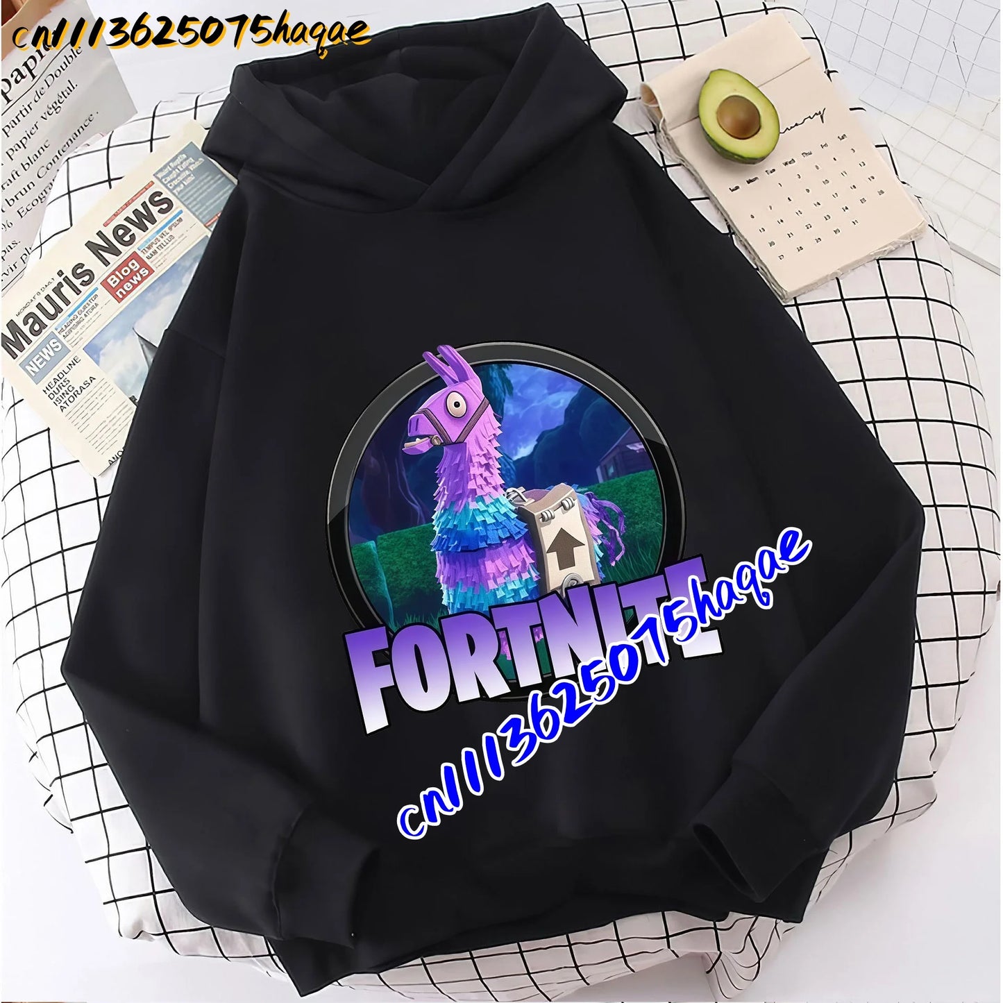 FORTNITED Sweat-shirt pullover com capuz de manga comprida para criança, menina e menino, streetwear, moda anime, roupa infantil, top para bebé, presente