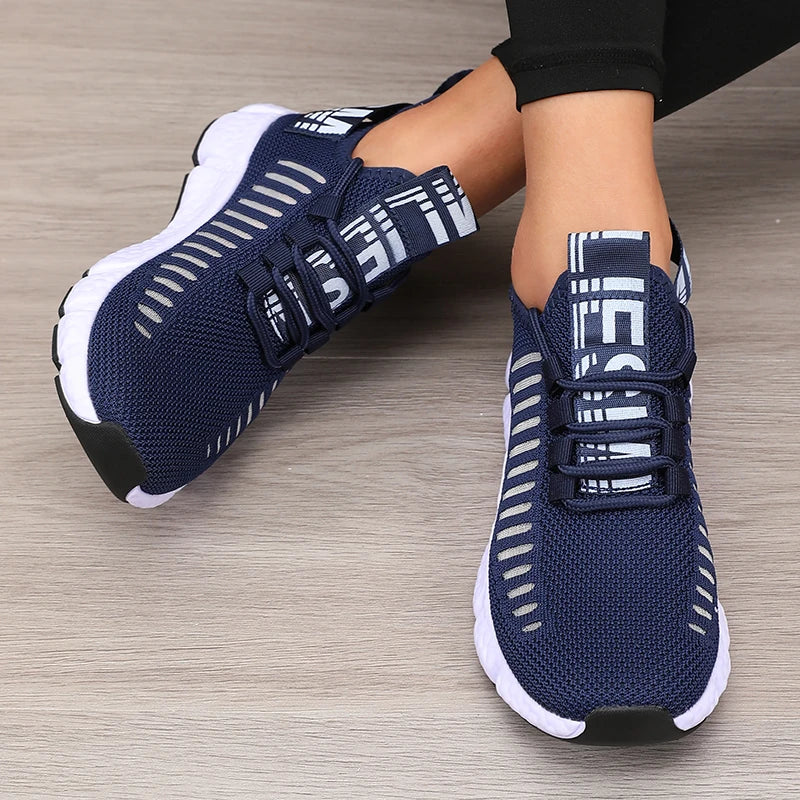 Calçado desportivo para mulher em malha, leve, com sola macia, tira para jogging, respirável, moderno, para caminhada, ténis casual raso para homem