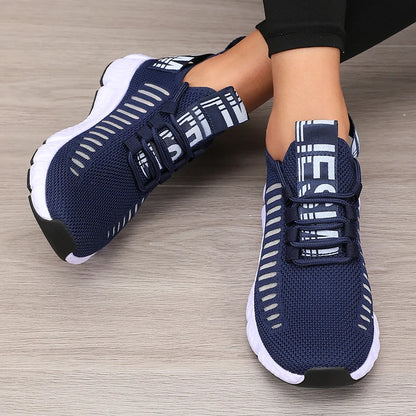 Calçado desportivo para mulher em malha, leve, com sola macia, tira para jogging, respirável, moderno, para caminhada, ténis casual raso para homem