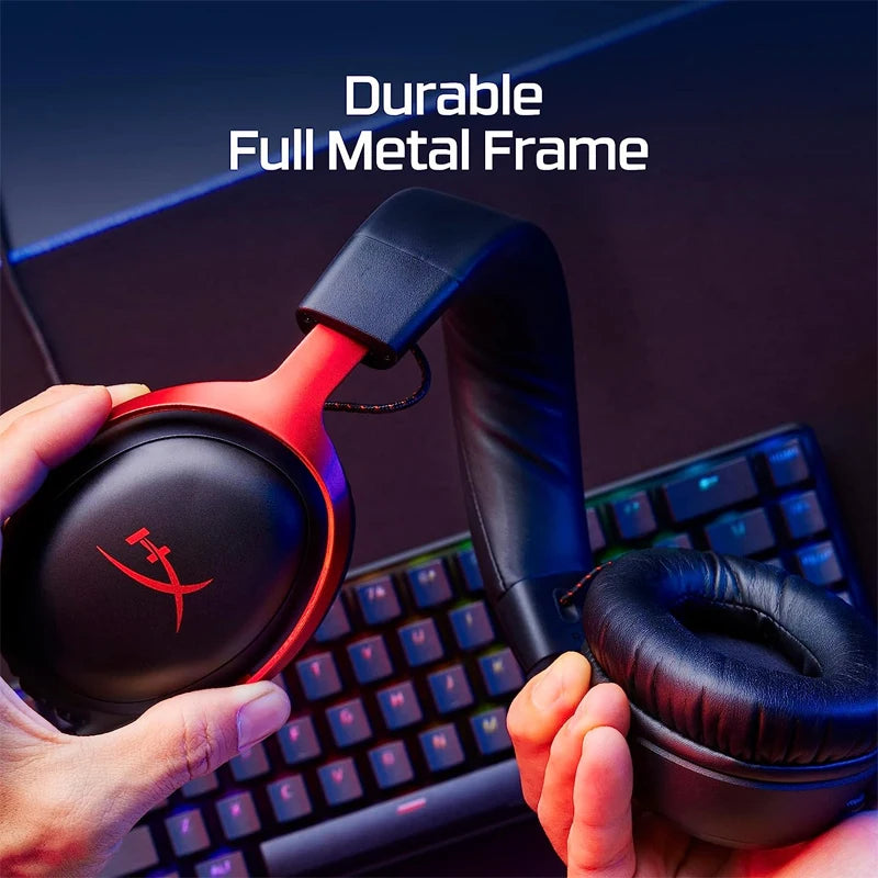 Auscultadores Gaming com Fio HyperX Cloud III com Áudio Espacial DTS X, Drivers de 53mm, Microfone com Cancelamento de Ruído – Auscultadores Gaming USB e 3.5mm para PC, PS5, Xbox e Switch