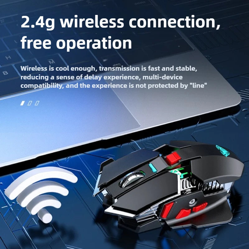 SC300 Wireless Mechanical Gaming Mouse Ergonomic RGB Backlit Rechargeable DPI Adjustable Silent Mice for Desktop Laptop Tablet