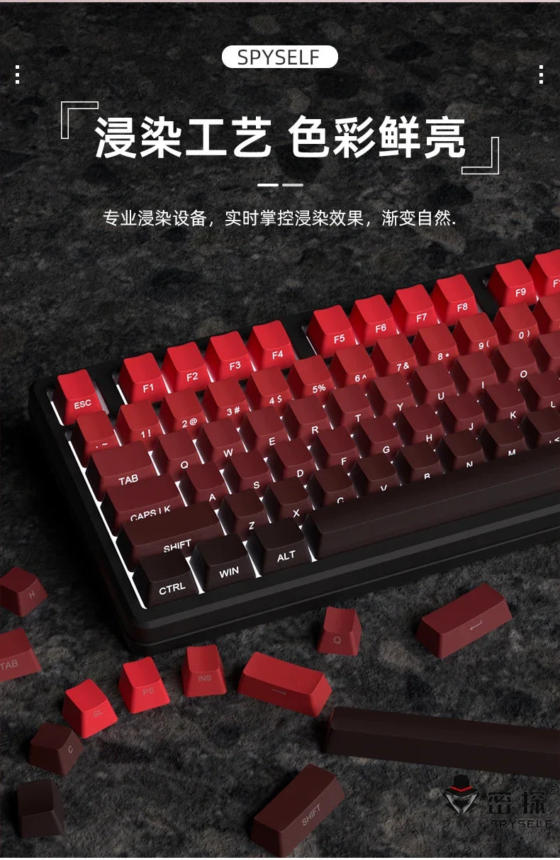 Nuevas teclas para teclado mecánico gaming 60/64/84/98/108 con interruptores MX, 135 teclas OEM PBT con grabado lateral y color degradado rojo y negro