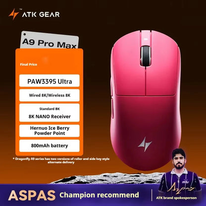Mouse Gaming Wireless ATK A9 Plus A9/A9 SE/A9 Pro Tri-Mode 8K, Leggero, A9 Ultimate per E-sport e PC, Regalo Personalizzato