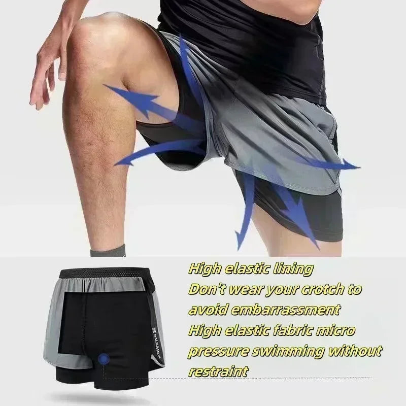 2026 Summer Dragon Ball Goku Super Saiyan Retro Gym Men's Double Layer 2-in-1 Shorts Oversized Print Fitness Workout Streetwear