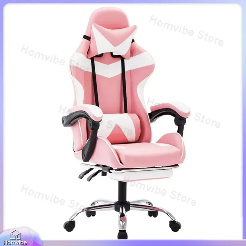 Chaise de jeu ergonomique avec support lombaire, en cuir PU, style course, chaise de bureau réglable en hauteur, dossier inclinable pour