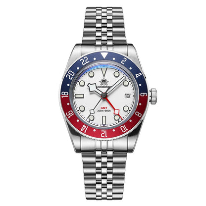 Montre de plongée pour homme ADDIESDIVE GMT515-24H – Étanchéité 200 m, verre bombé, revêtement luminescent BGW9, boîtier en acier inoxydable, affichage analogique