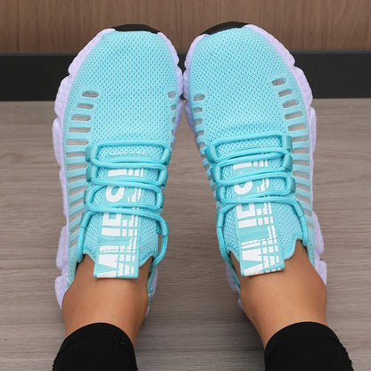 Calçado desportivo para mulher em malha, leve, com sola macia, tira para jogging, respirável, moderno, para caminhada, ténis casual raso para homem