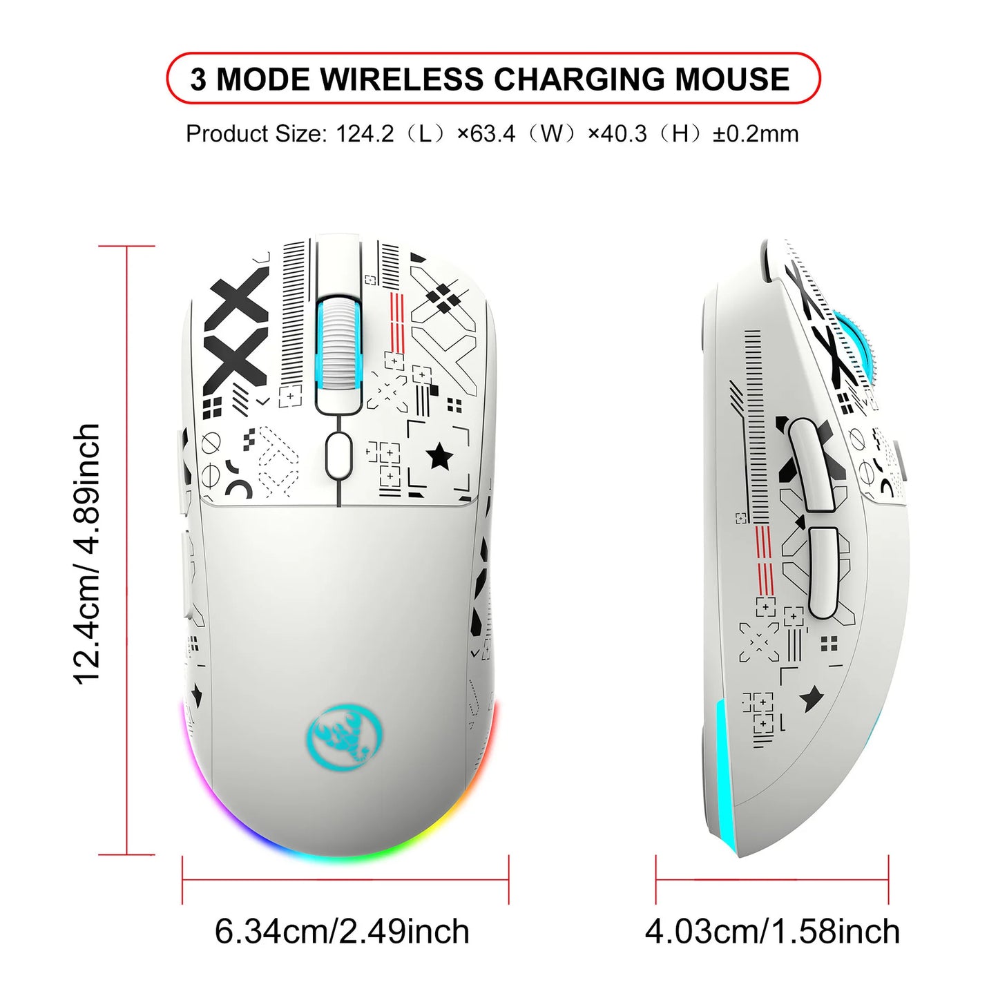 Ratón gaming Bluetooth recargable de 3 modos 2.4G USB inalámbrico con retroiluminación RGB para iPad, tablet, portátil y ordenador
