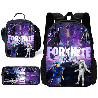 Trendiger Gaming-Schulrucksack für Kinder mit Lunchbags, Design-F-FortniteS Federmäppchen, Schultaschen für Jungen und Mädchen, ideales Geschenk